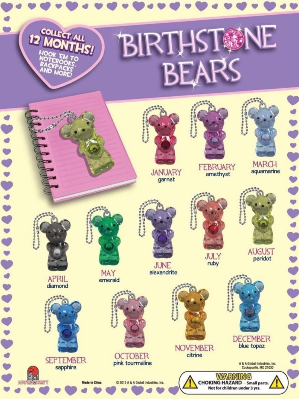 A&A July Ruby Red Teddy Bear Birthstone Charm Keychain
